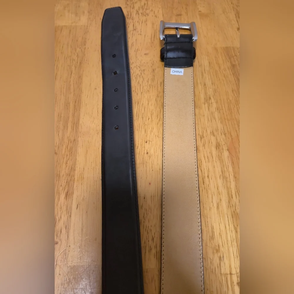 Black and Tan Leather Belt‎ with Silver Buckle